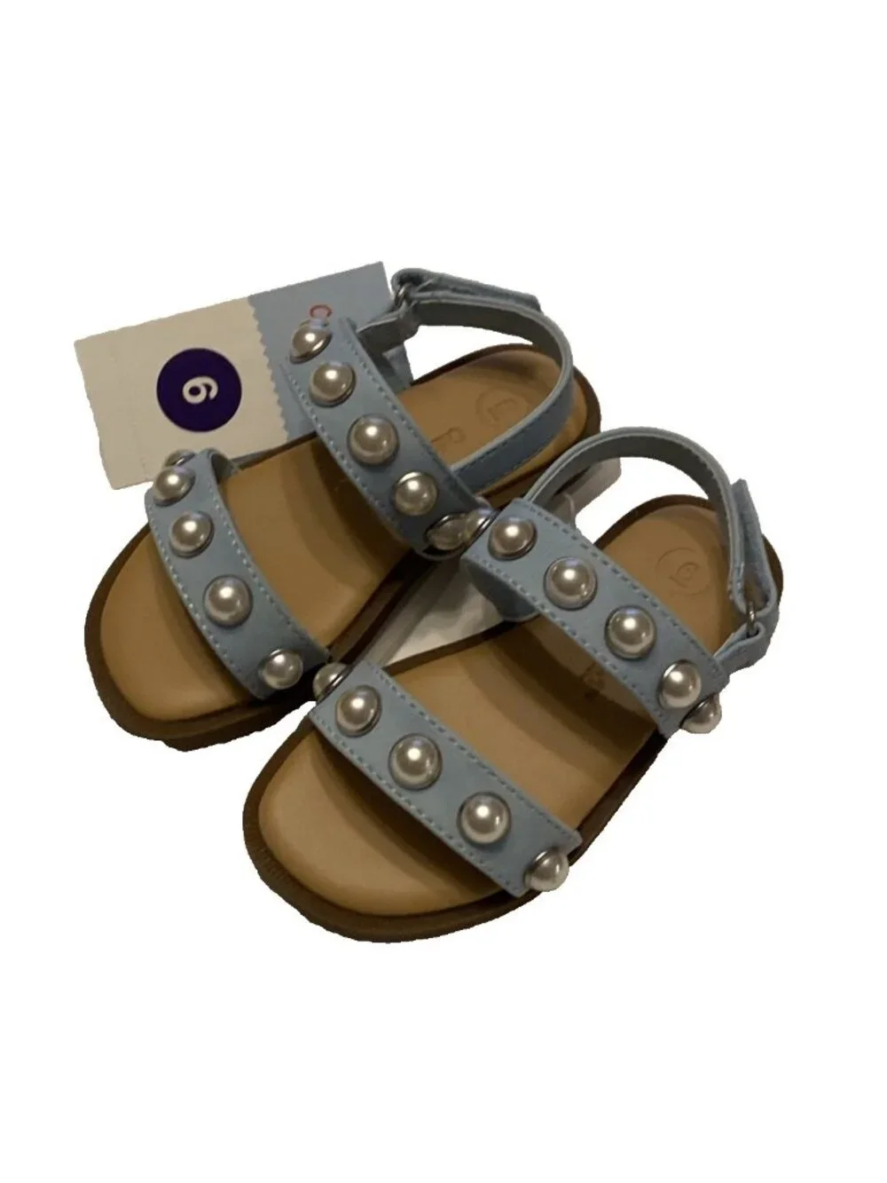 Girls Toddler Sandals Sz 6 Selene Light Blue Faux Pearl Studded Ca t& Jack NWT